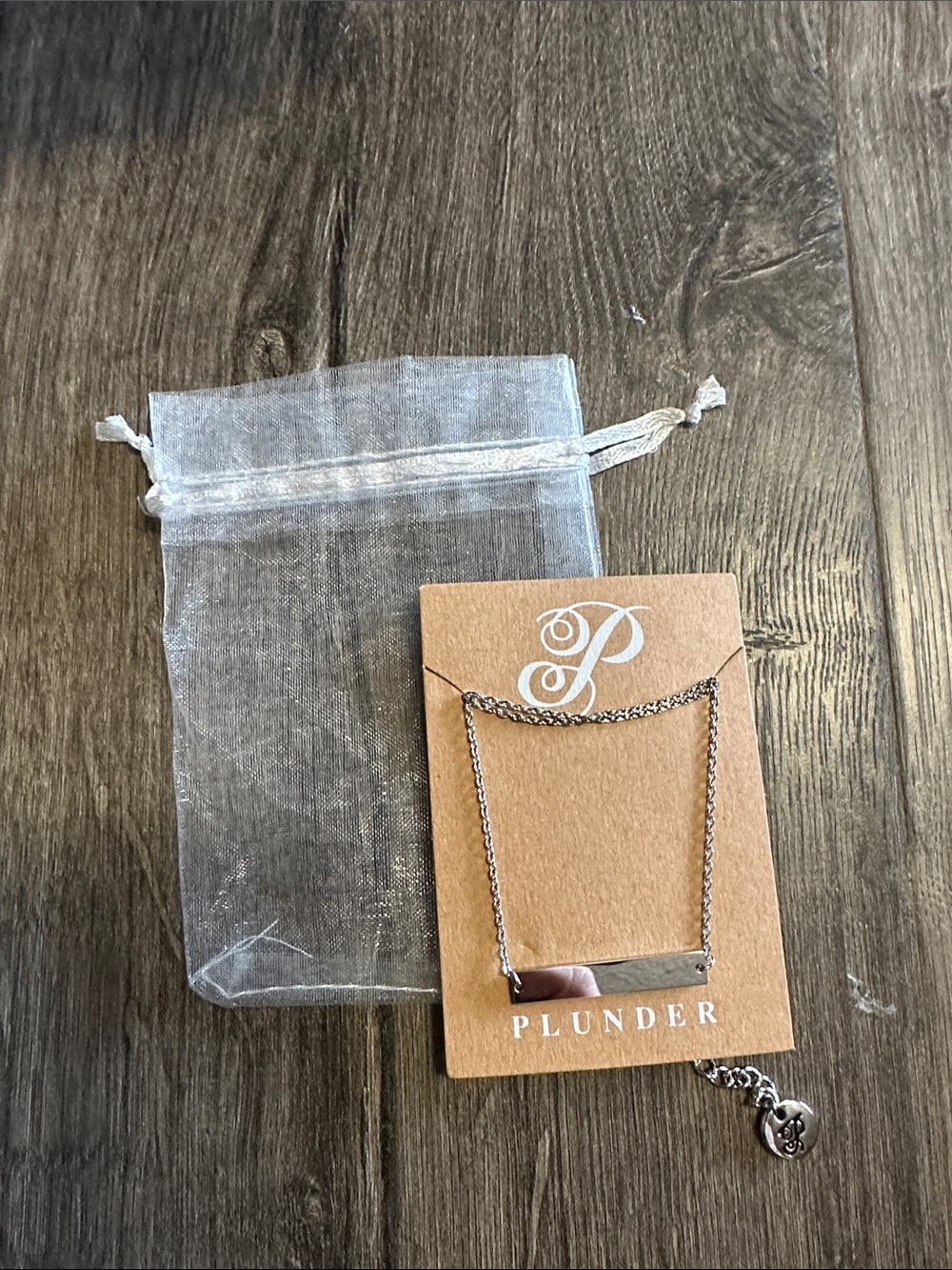 Plunder Silver-tone Bar Necklace with Chain